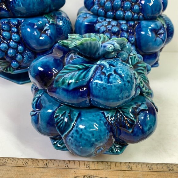 1960'S Inarco ‘Blue Mood Indigo’ Fruit Canister Set W/ Creamer, Sugar & Shakers - Picture 13 of 16